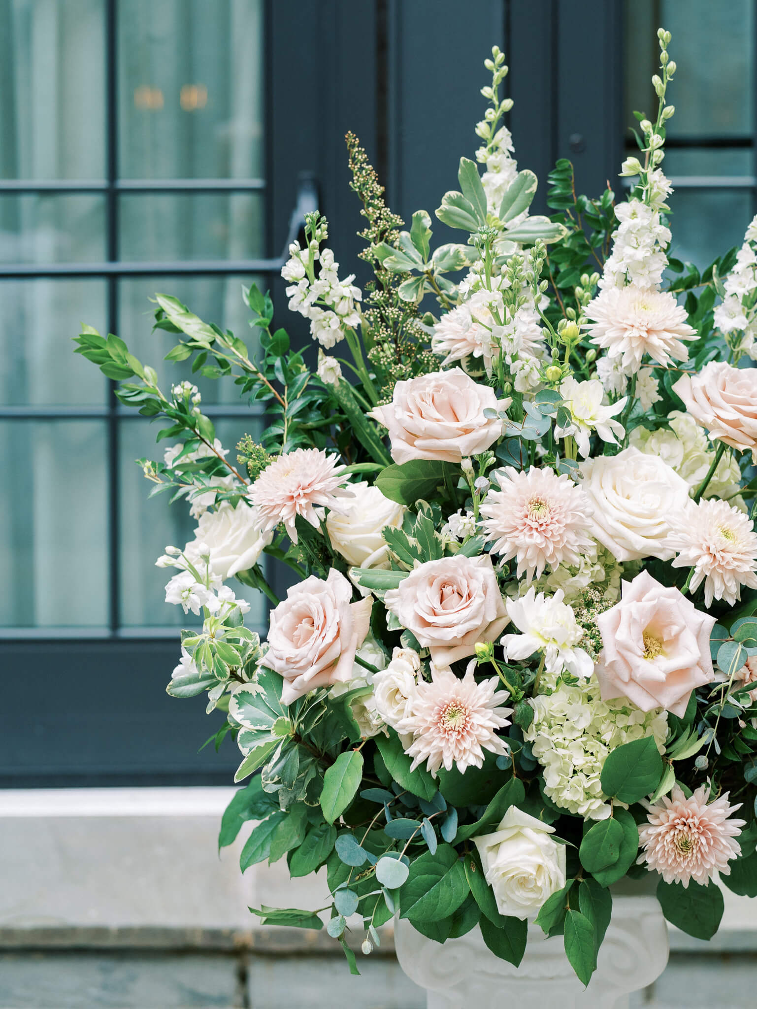 Blush, cream and green floral centerpieces at a Westin Georgetown Wedding.